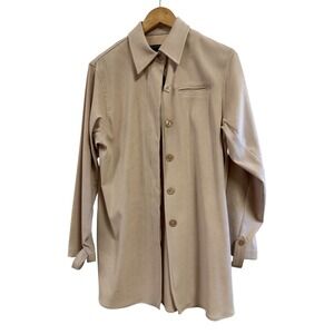 Halston Lifestyle Tan Faux Suede Button Front Longline Shirt Jacket Shacket S